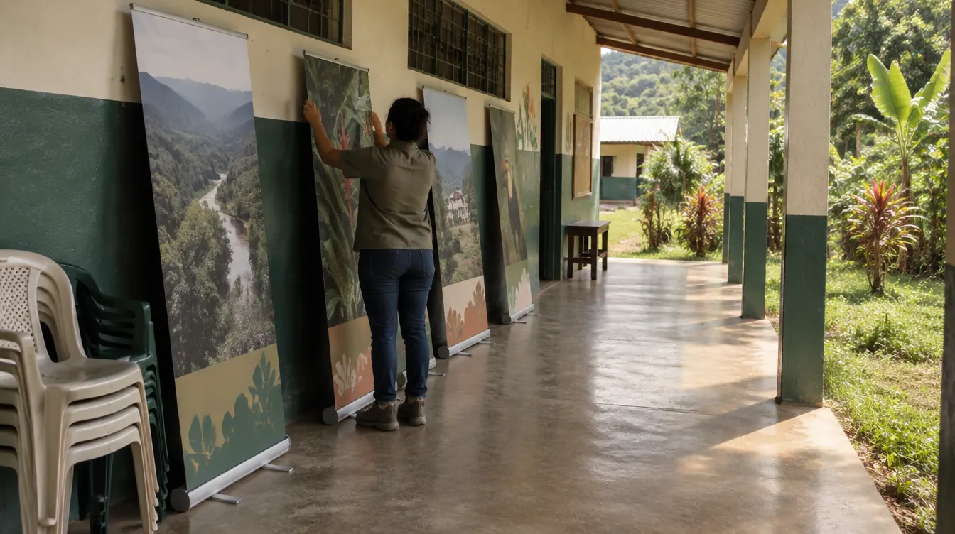 Exhibición itinerante montada en un espacio comunitario